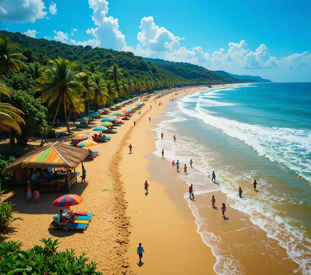 Vibrante spiaggia tropicale brasiliana sotto un sole intenso