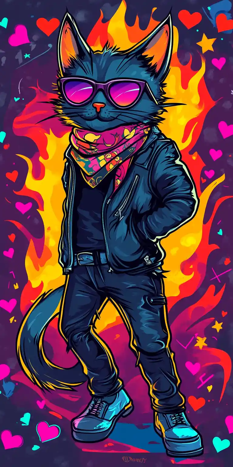Cool street cat in sunglasses with graffiti backdrop
