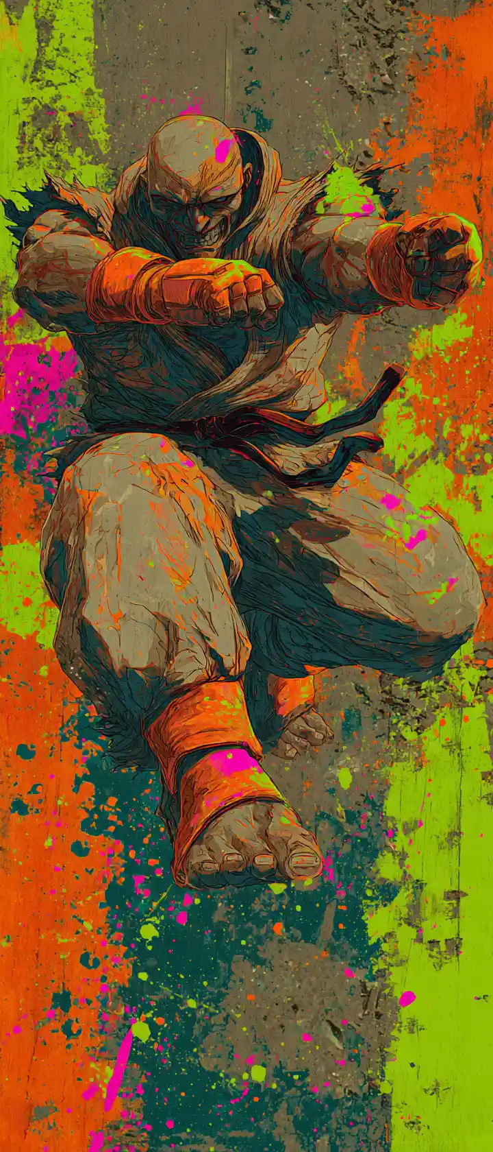 Grungy Anime Street Fighter Leaping Through Urban Alley