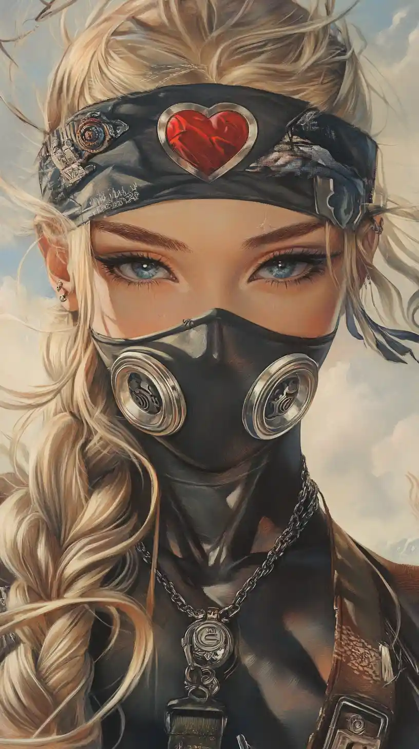 Portrait d’une fille d’anime avec masque tressé et bandana à cœur