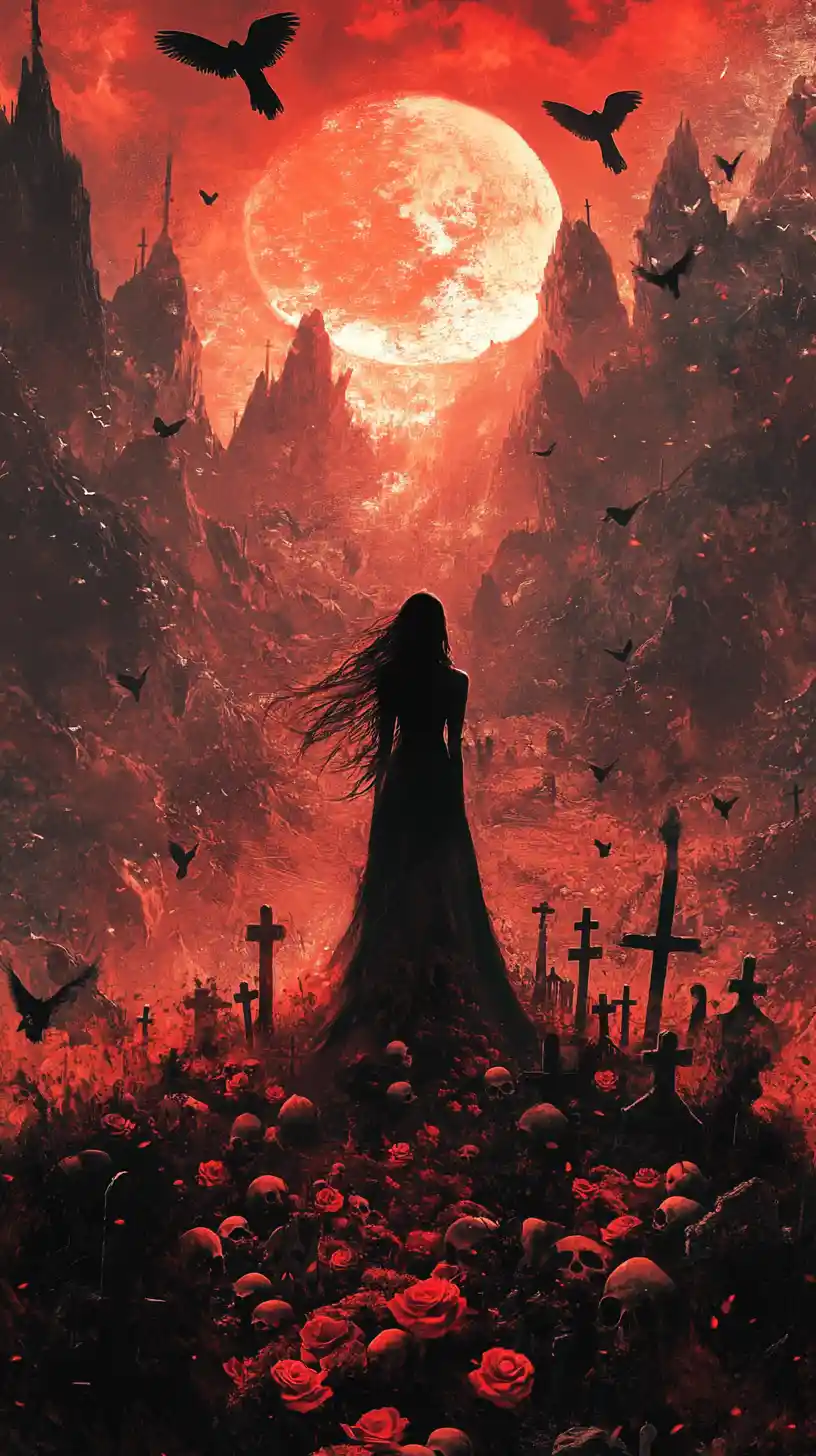 Ethereal Woman Silhouette With Fiery Inner Sunset Vision