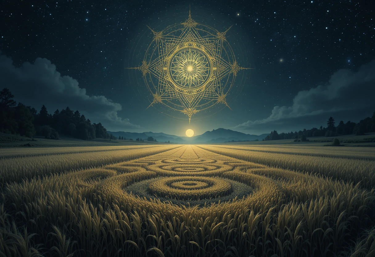 Enigmatic crop symbols in a moonlit summer grain field