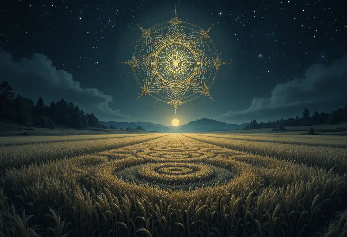 Enigmatic crop symbols in a moonlit summer grain field