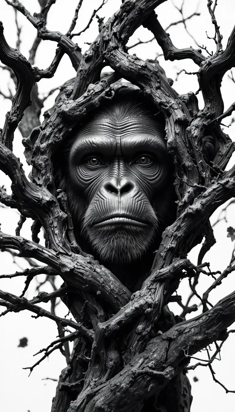 Black And White Close Up Portrait Of A Chimpanzee