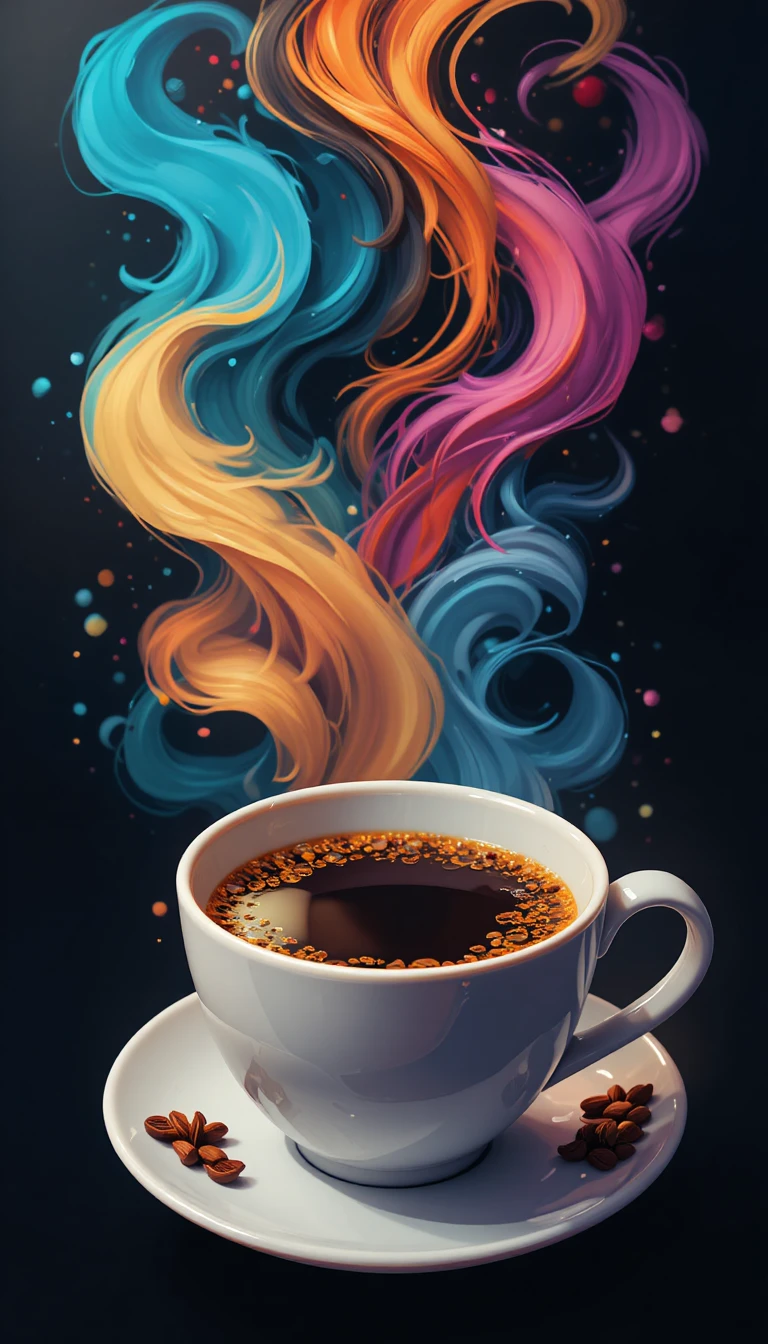 Ilustración de concept art de una taza de café estilizada