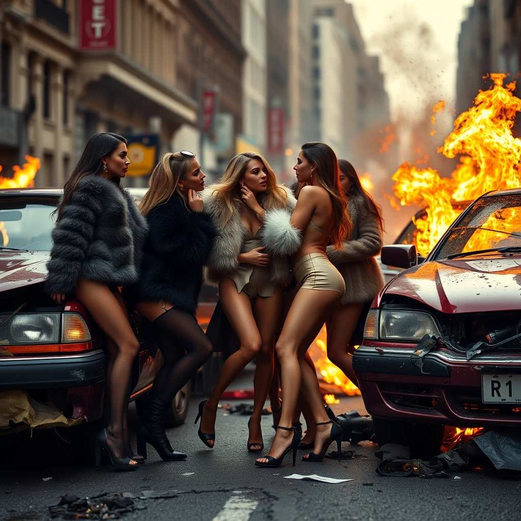 Primer plano de mujeres a la moda peleando en una calle de la ciudad