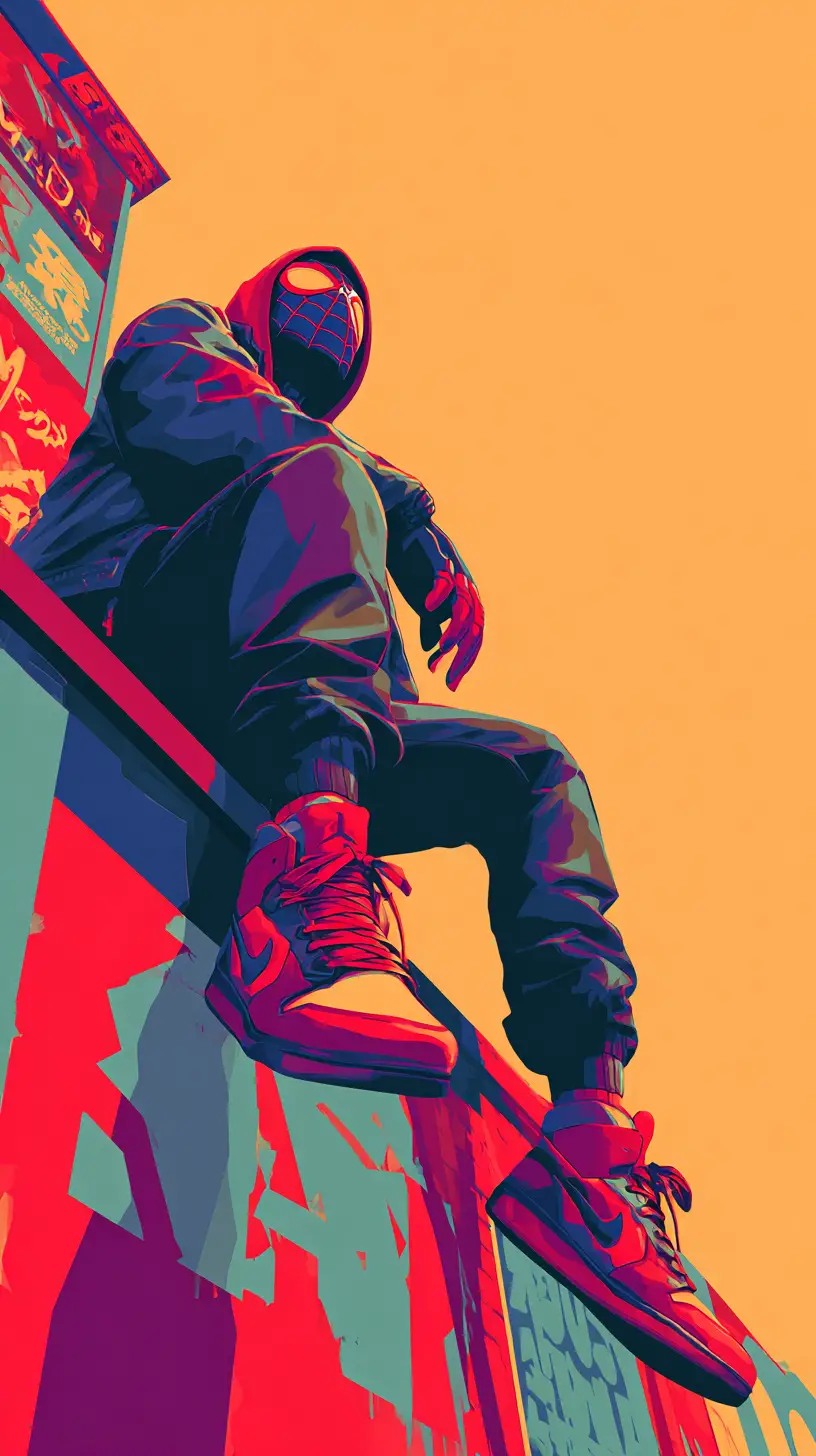 Graphic low angle woman illustration on urban mural wall