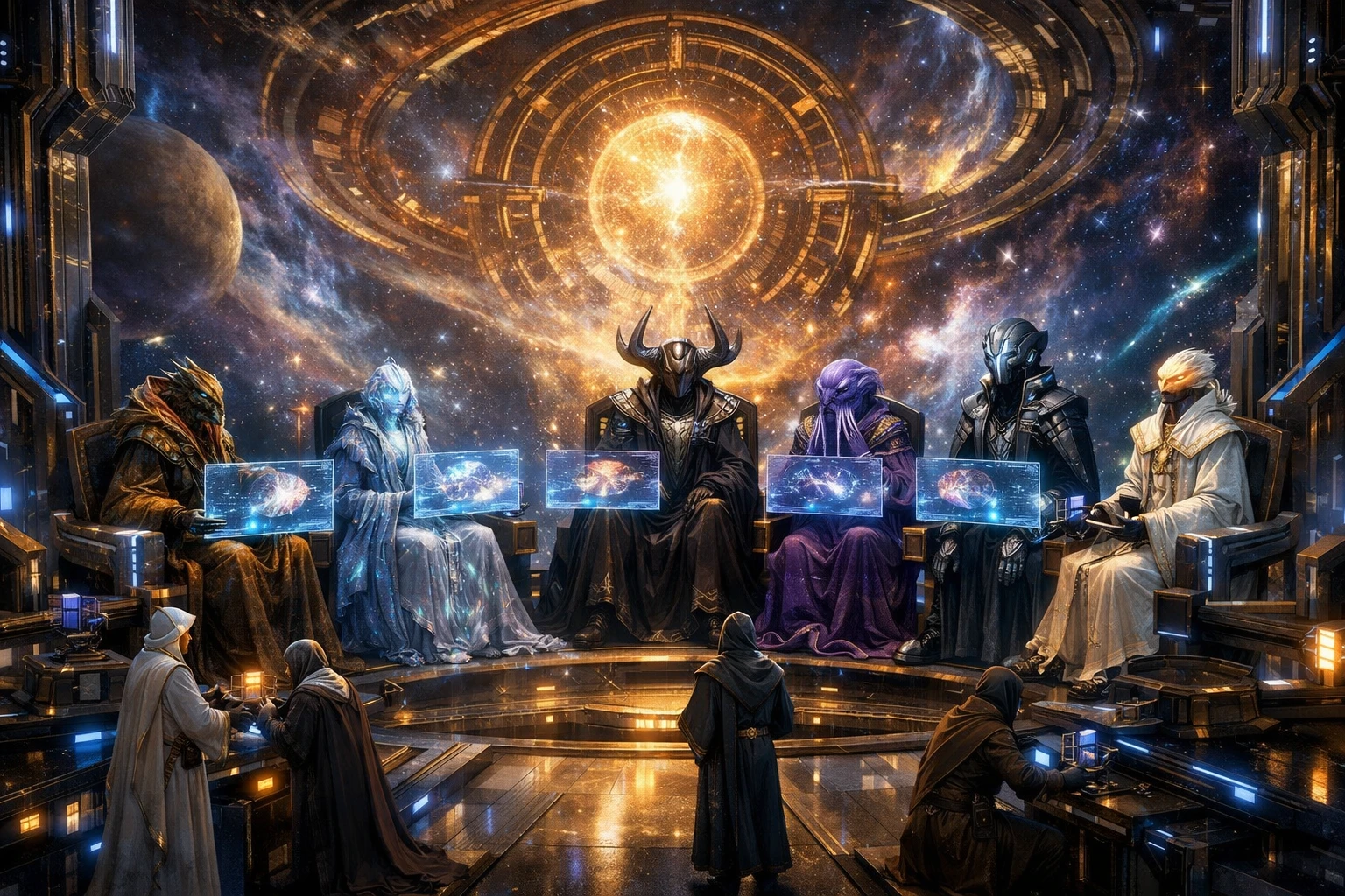 Alien overlords in a celestial temple of time and space