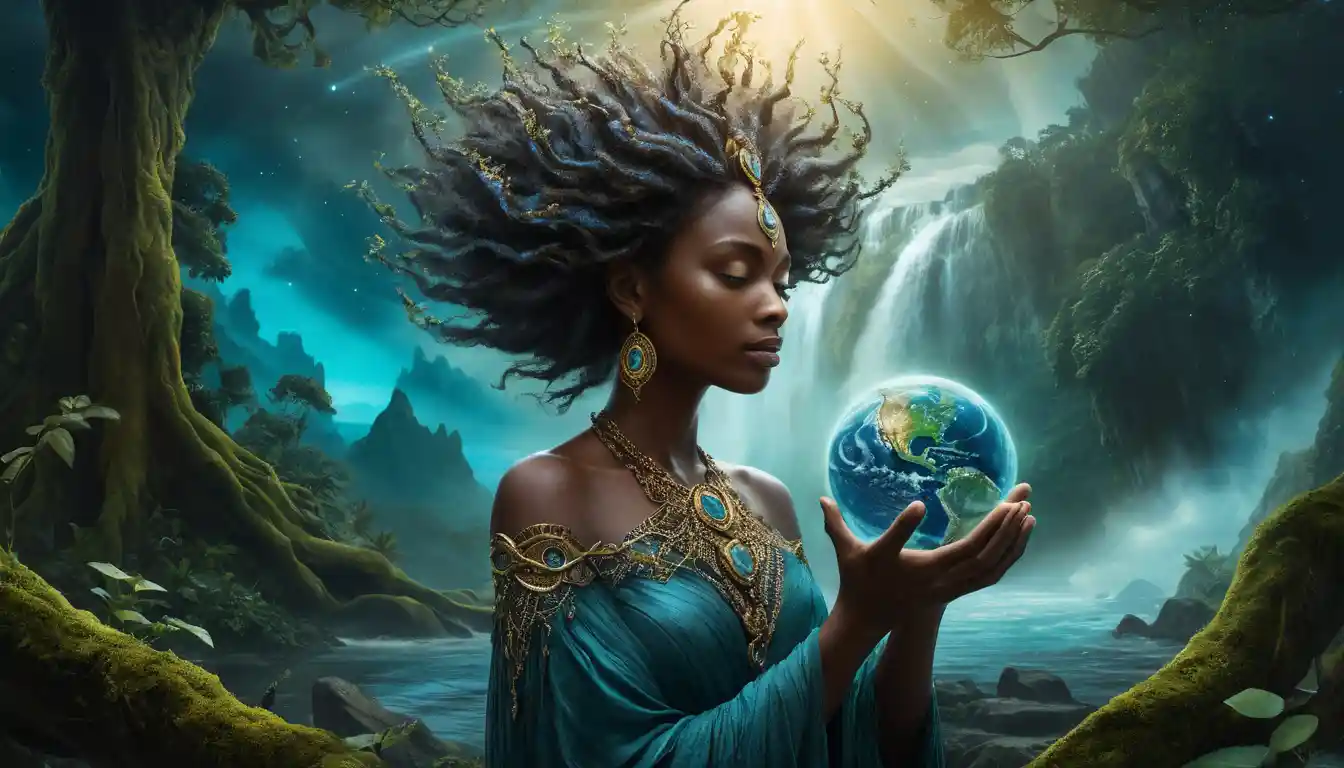 Surreal Mother Earth Cradling A Luminous Miniature Planet