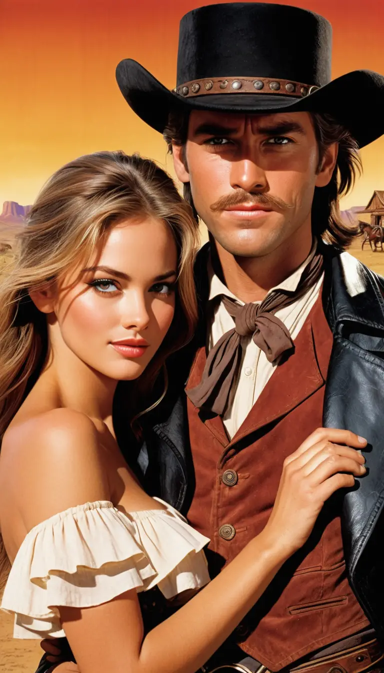 Romantic wild west close up of a confident young couple