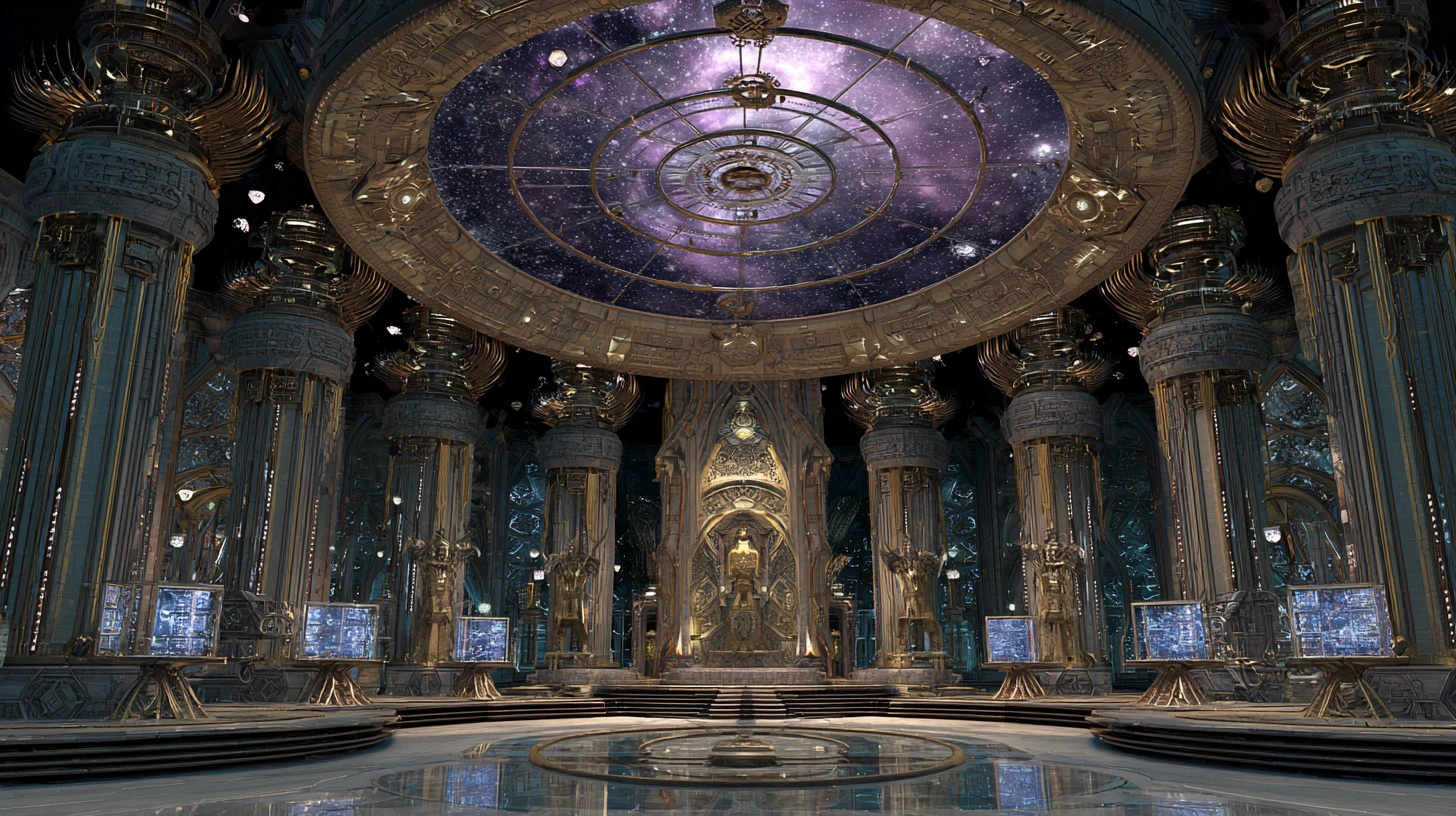 Señores galácticos en un templo cósmico de tiempo y espacio