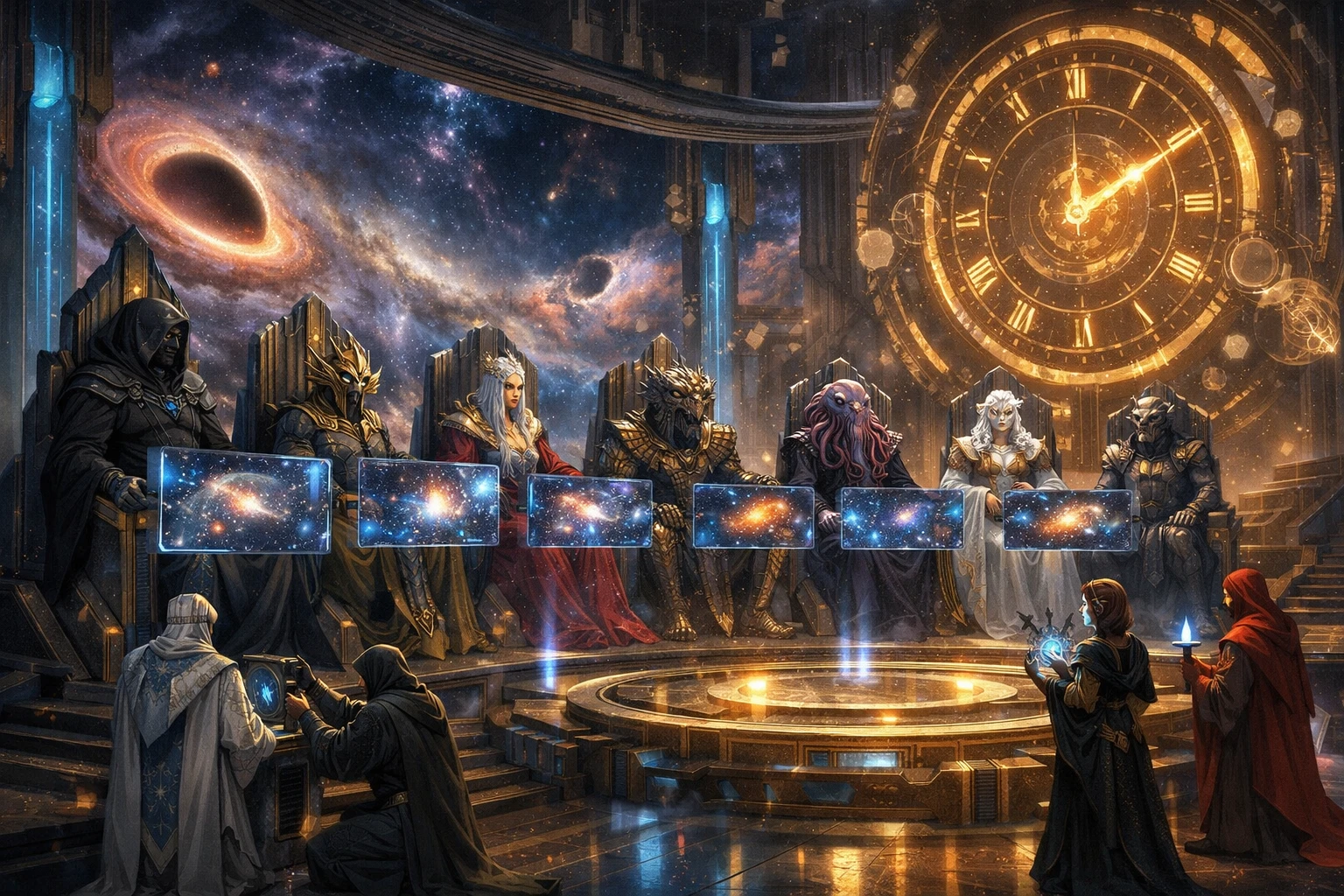 Templo celestial dos senhores galácticos no espaço profundo