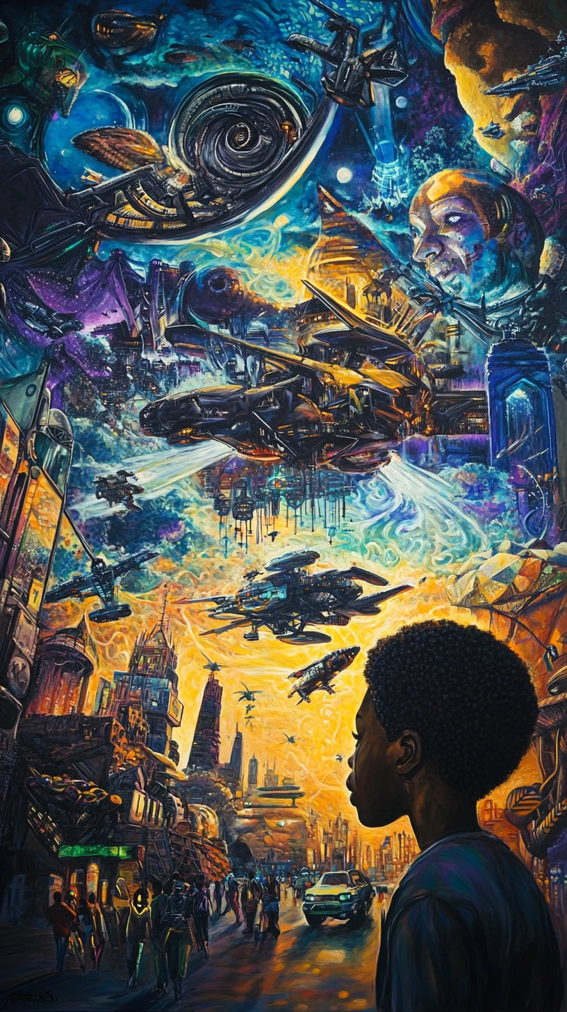 Artista africano inicia vibrante mural de ciudad futurista
