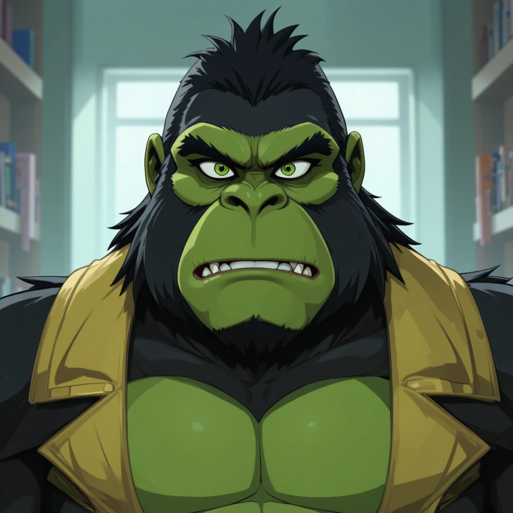 Cartoon gorilla vice principal in a school hallway
