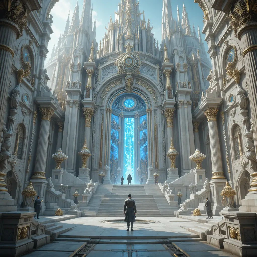 Mythological sci fi city of gold and white marble