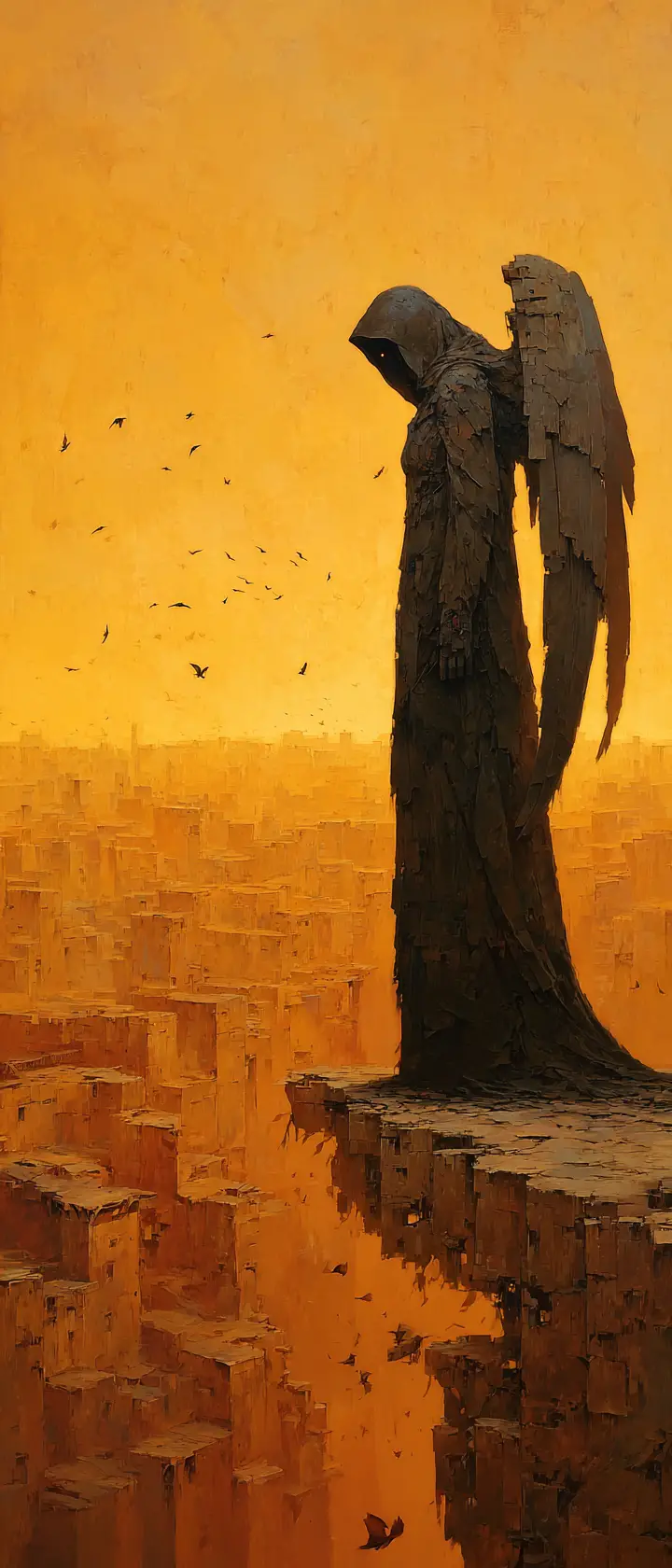 Divine anime woman ascending from dystopian bone wasteland
