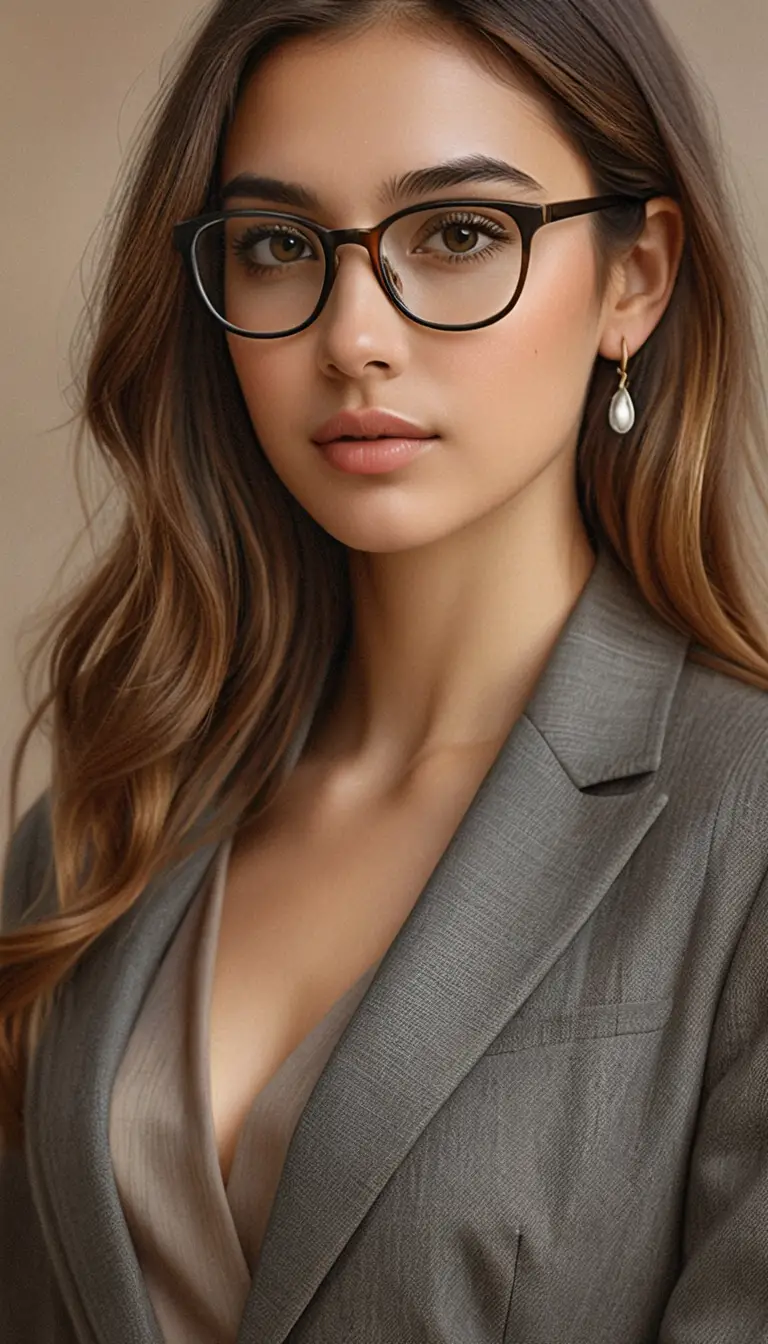 Colored pencil portrait of a young woman with glasses