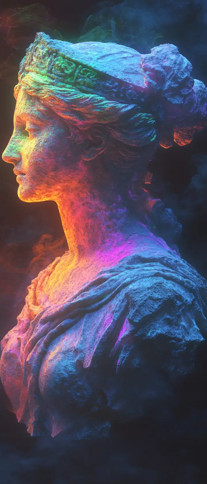 Surreal Rainbow Goddess Sculpture In Mysterious Profile