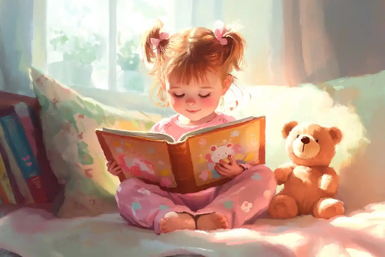 Cute Girl Reading In Whimsical Living Room Illustration
