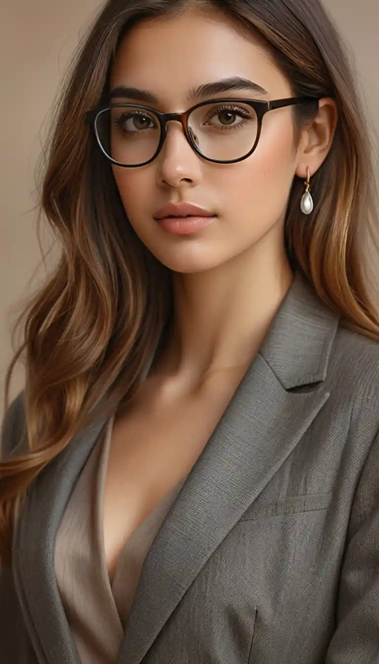 Colored pencil portrait of a young woman with glasses