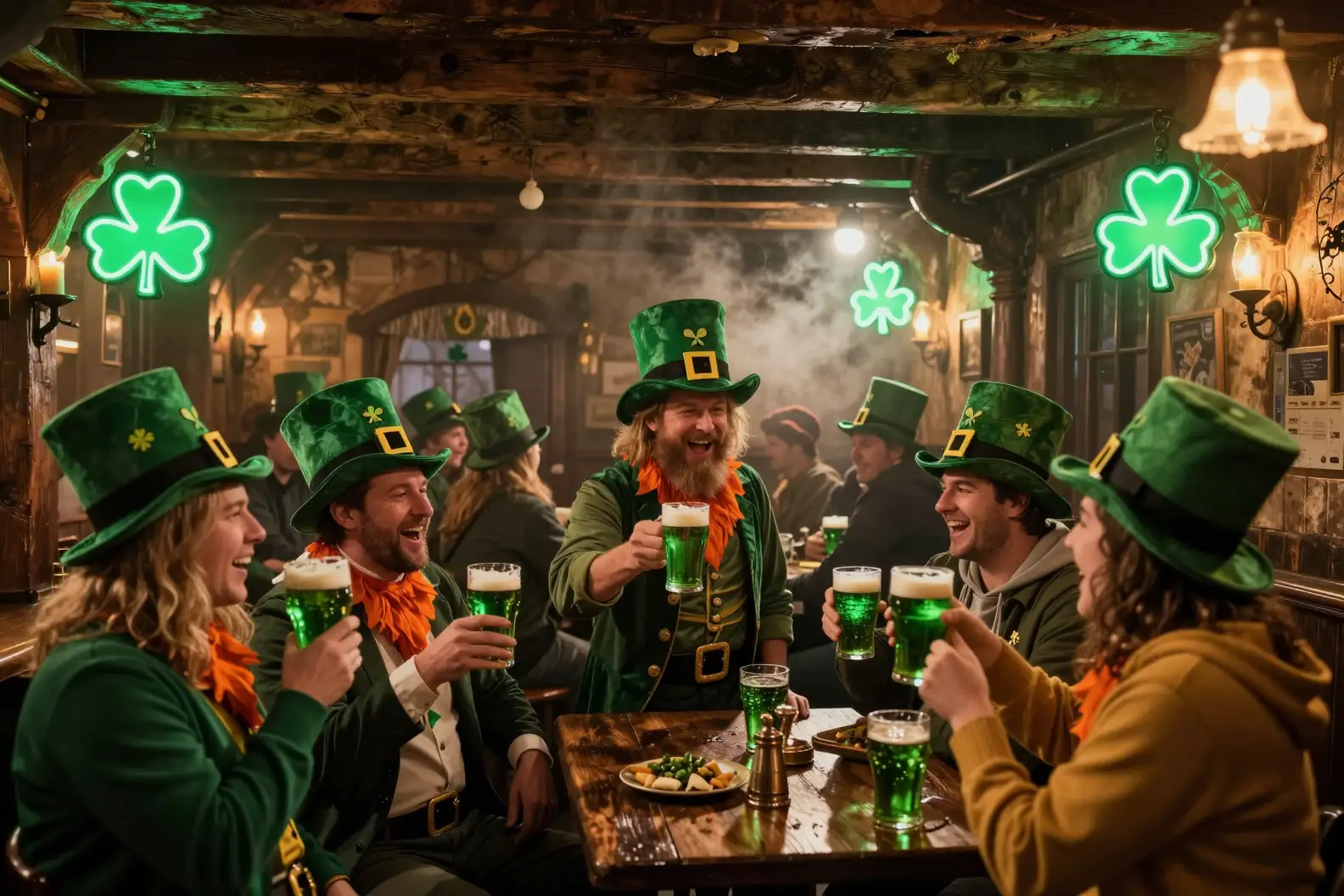 Crowded Irish Tavern Celebration On St Patricks Day Evening