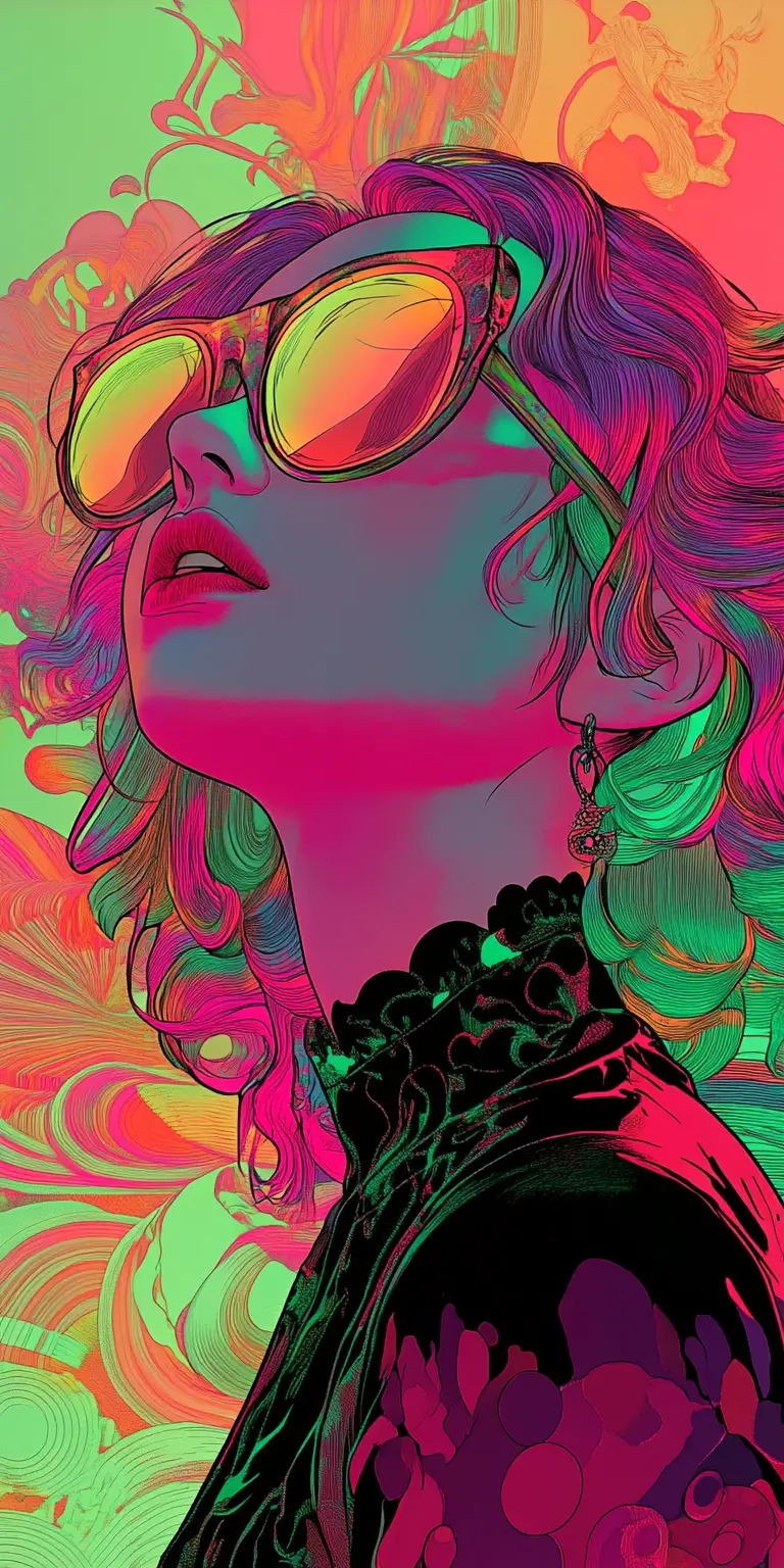 Avant garde woman with multicolored hair in surreal portrait