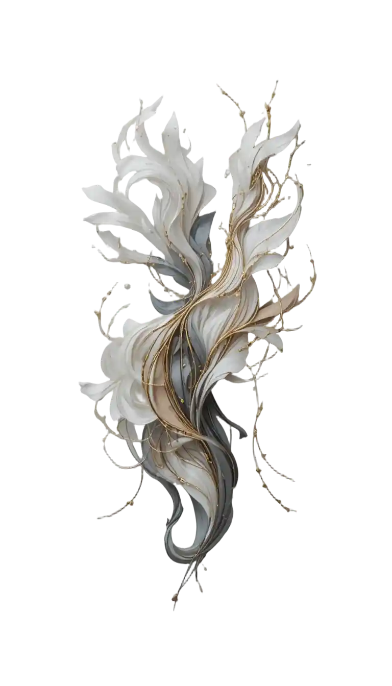 Obra de arte abstrata feminina emoldurada em tons metálicos