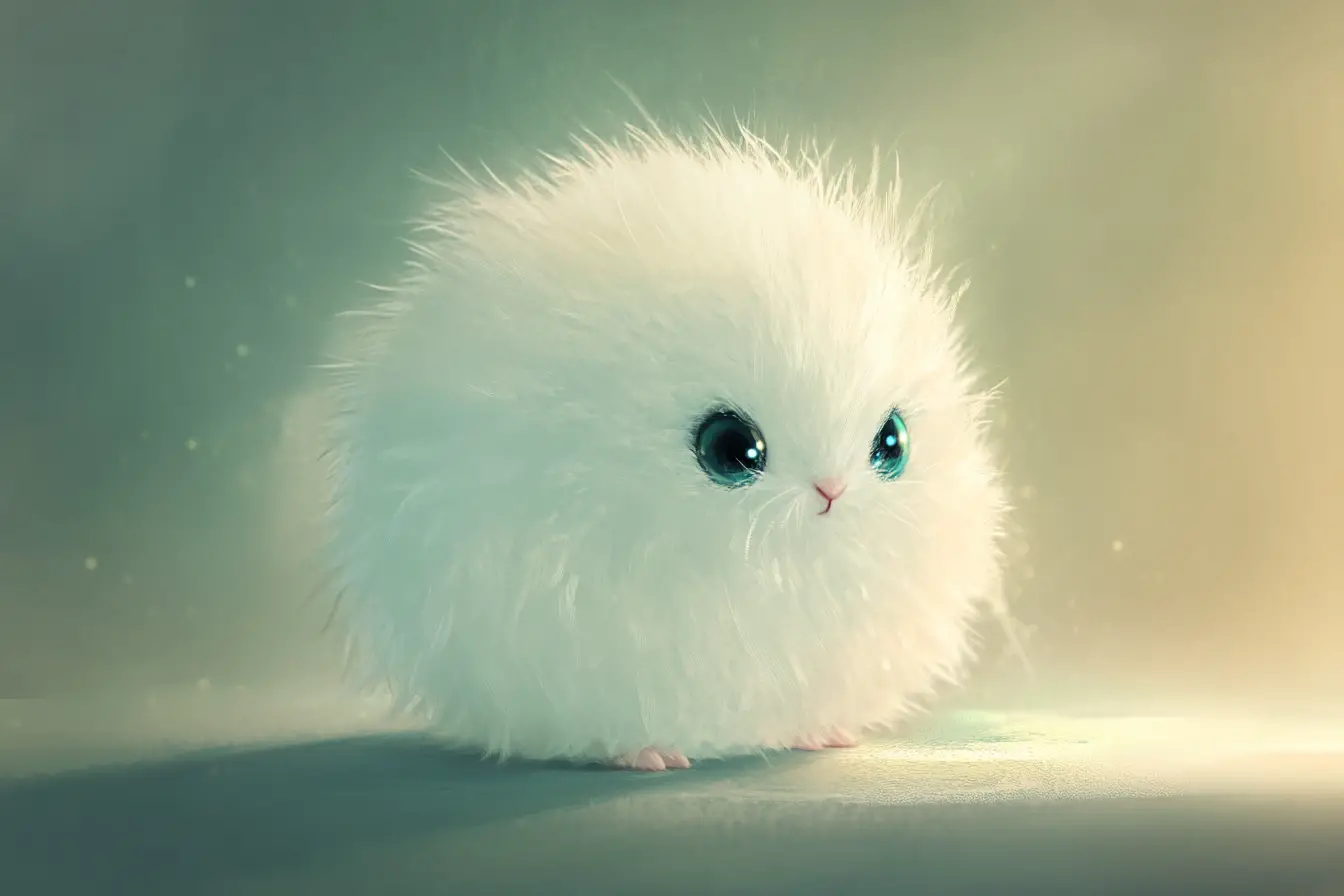 Adorable Fluffy White Baby Rabbit With Big Shiny Eyes