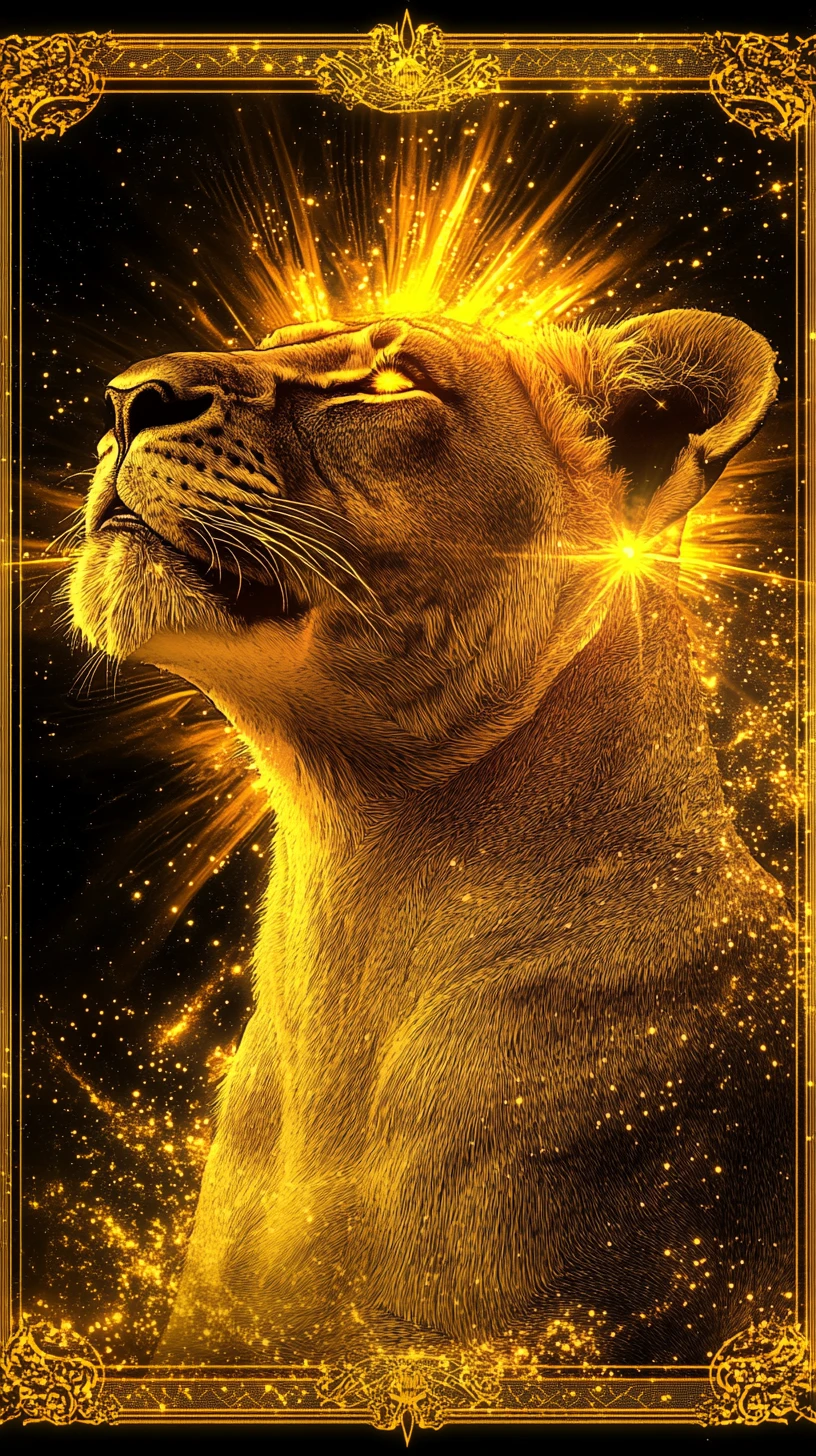 Anthropomorphic Lioness Diva Glowing With Cosmic Solar Power