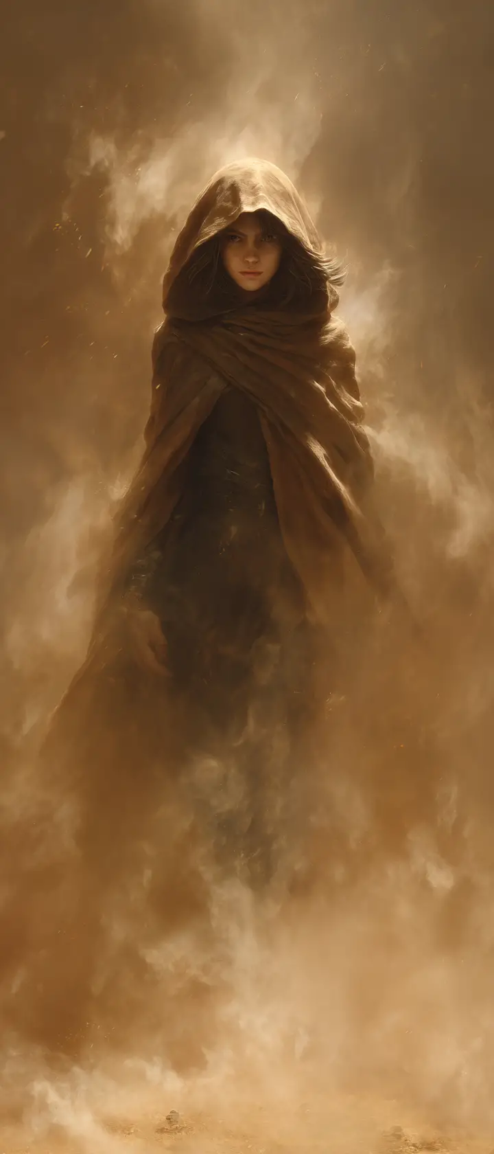 Mystical Woman Emerging From A Swirling Desert Sandstorm