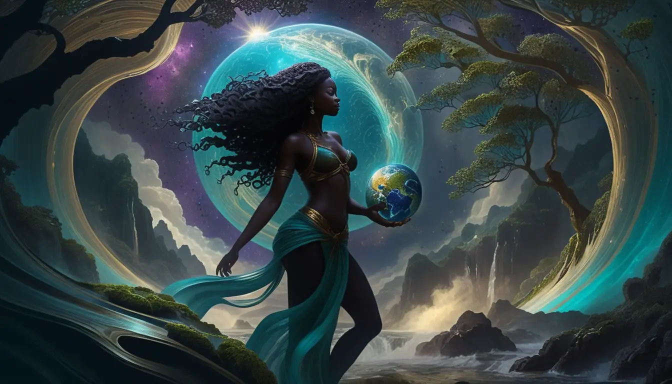 Surreal Mother Earth Holding A Glowing Miniature Planet