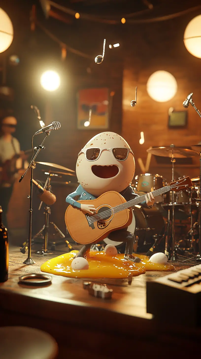 Anthropomorphic Egg Band Performing On A Cozy Bar Stage