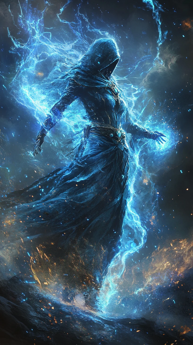 Arcane mage ascending amid swirling transformative magic