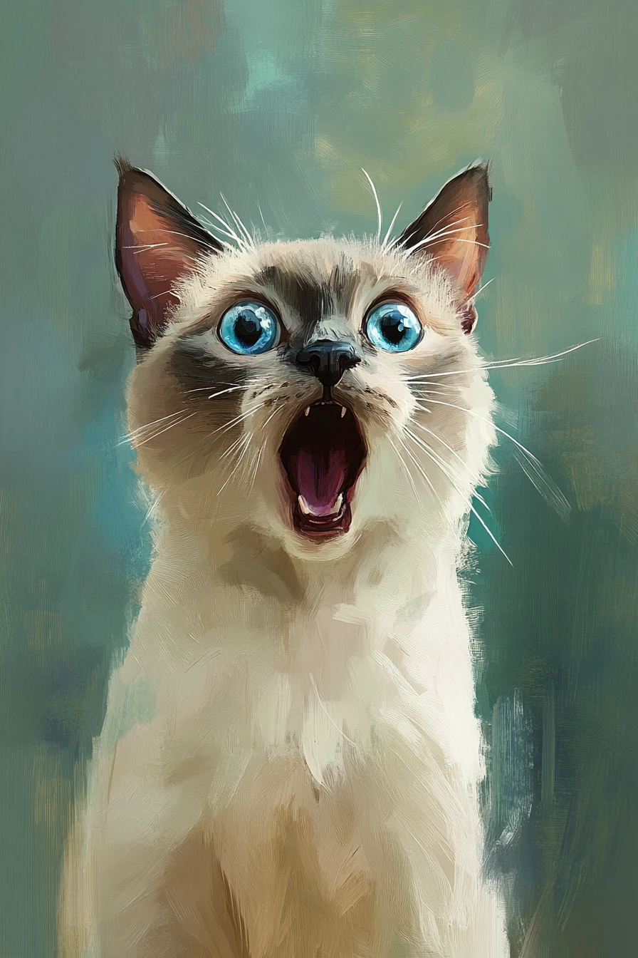 Gatto bianco sorpreso in primo piano con brillanti occhi azzurri