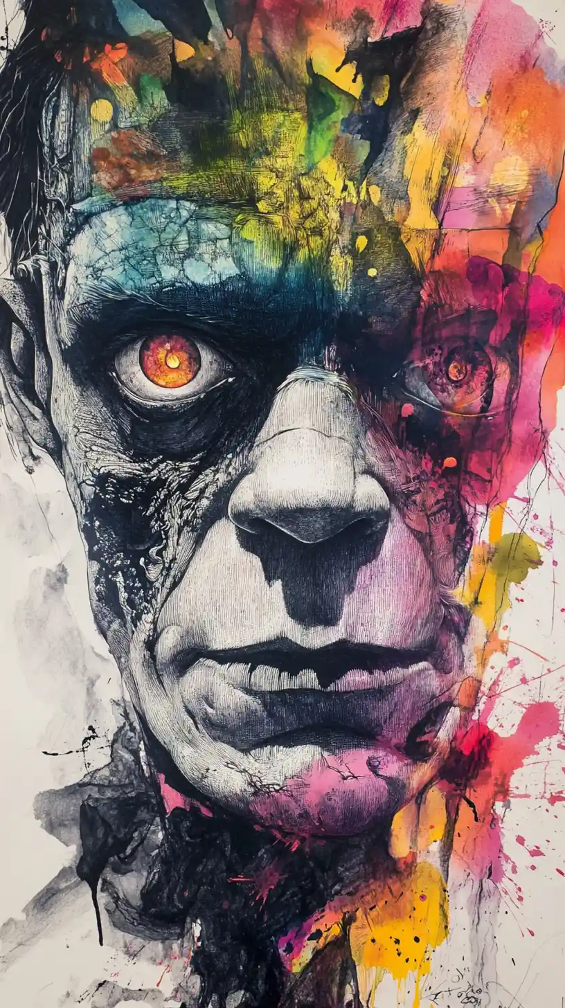 Retrato surreal en primer plano de un monstruo con ojos hipnóticos