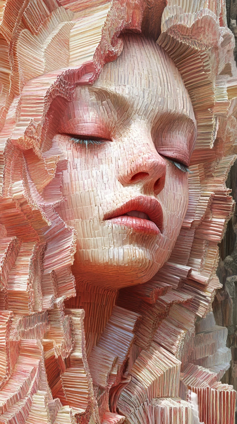 Surreal corrugated paper illustration with soft pink abstract forms