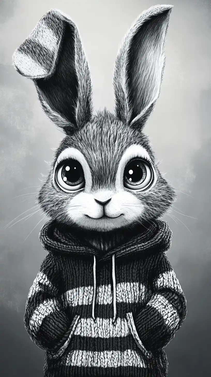 Retrato de adorável garota coelho antrôpica com moletom listrado
