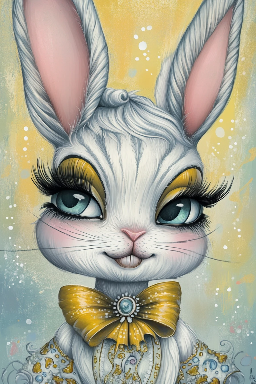 Diva conejita inspirada en malvavisco pastel con pestañas glamurosas