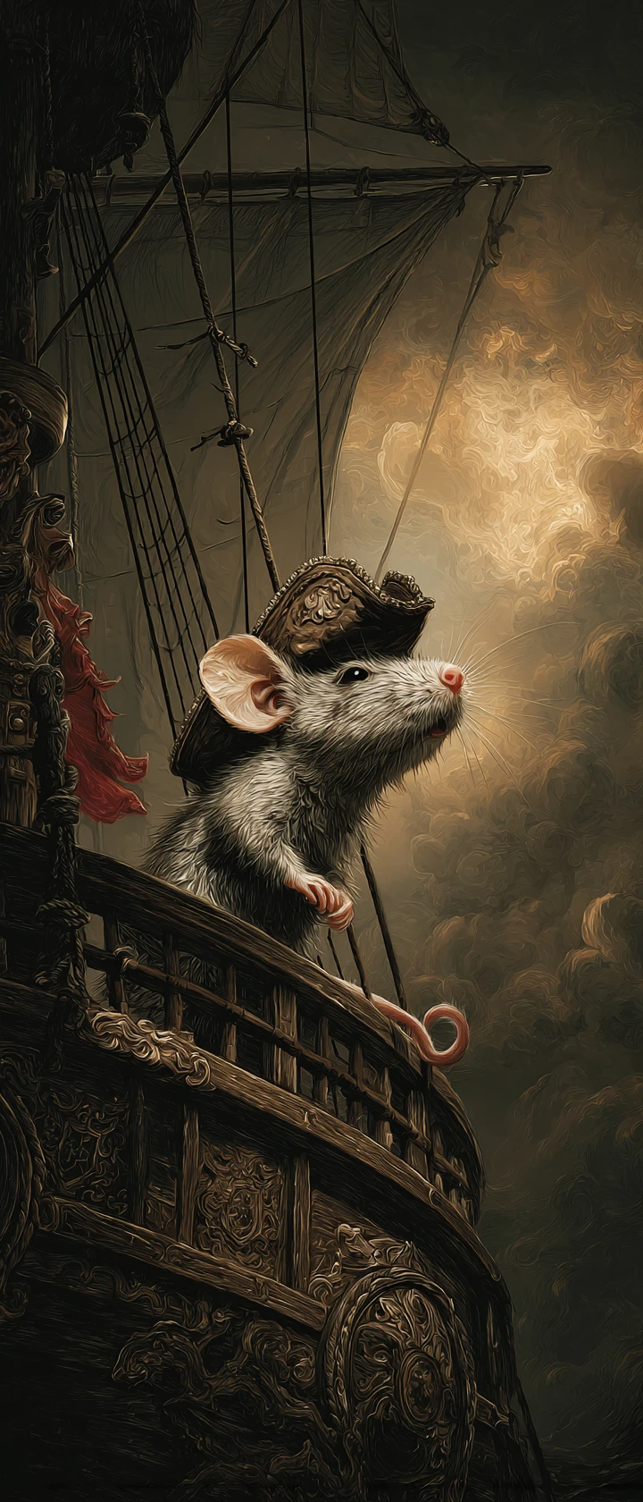Lonely mouse on a ghost ship sailing through nebula