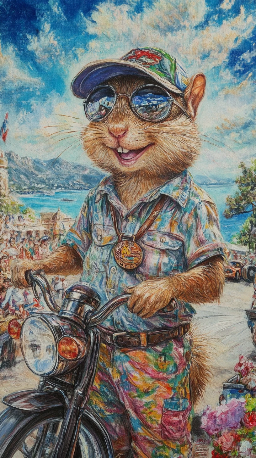 Fröhliches Streifenhörnchen als Athlet beim Autorennen in Monaco