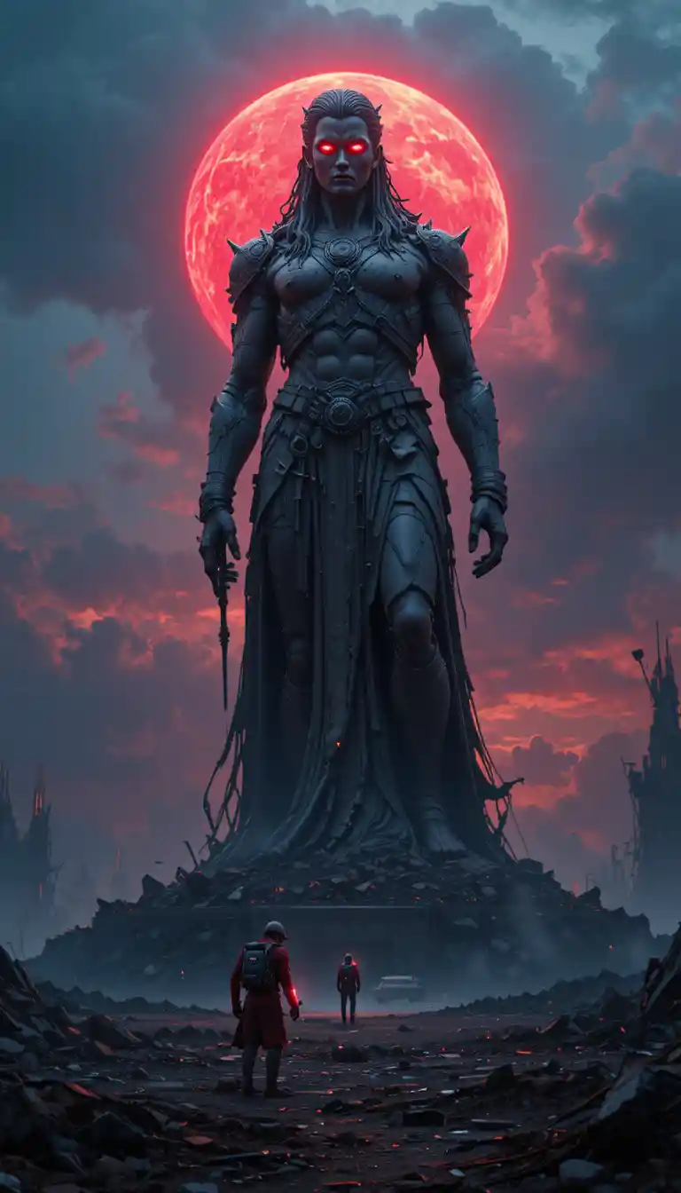 Colossal Ancient Statue In A Dusky Post Apocalyptic Wasteland