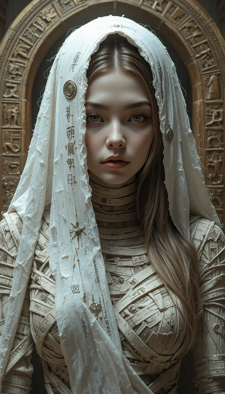 Mystical woman emerging from an ancient eastern tomb