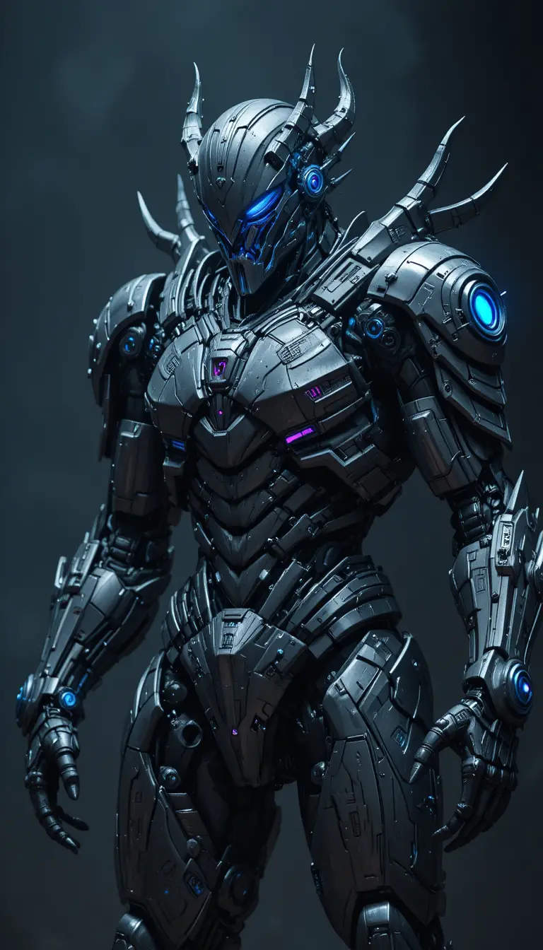 Guerrero Mecha Demonio Futurista con Armadura Pesada