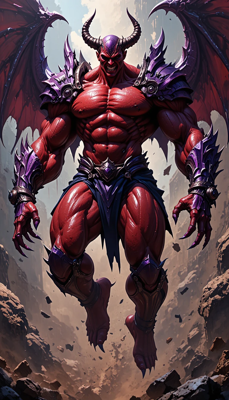 Crimson demonic warrior leaping in jagged purple armor