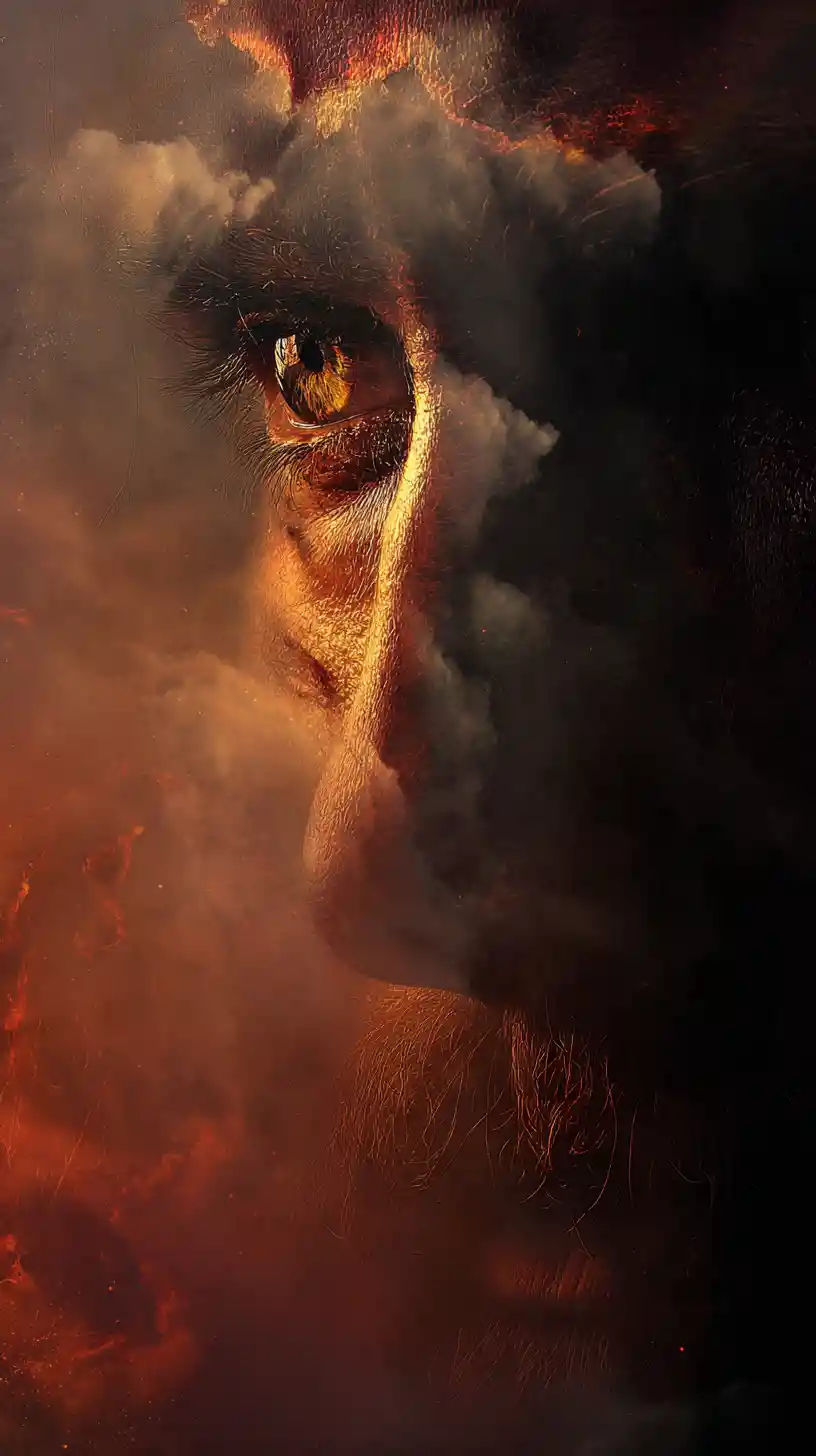 Figure divine irrompono tra le fiamme rivelando pensieri umani nascosti