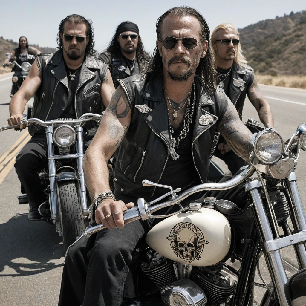 Outlaw motorcycle gangs riding in packs toward Monterey