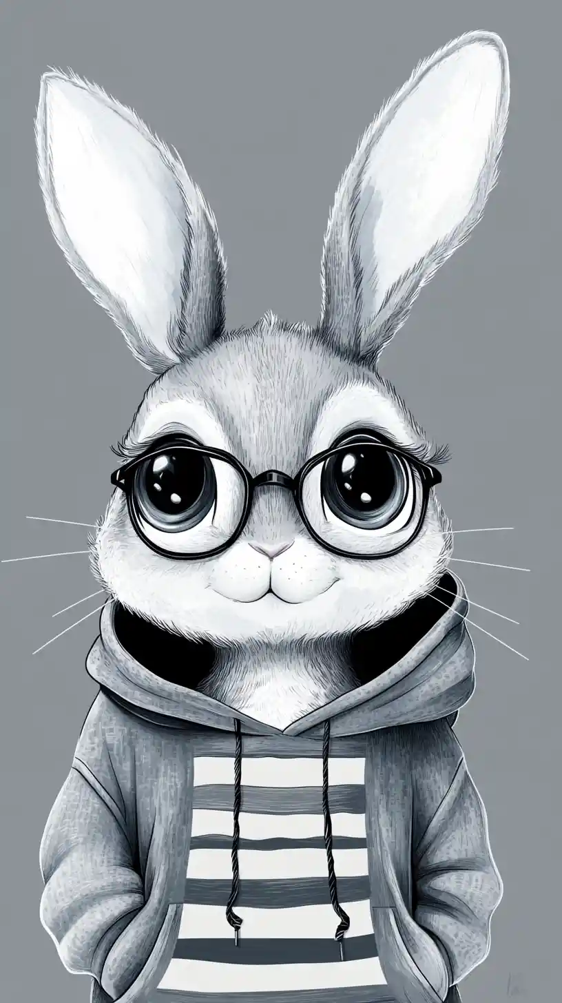 Niedliches anthropomorphes Hasenmädchen im gestreiften Hoodie – Porträt