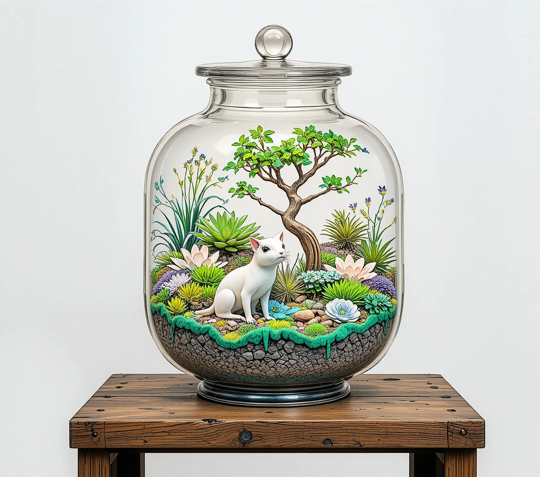 Miniatur-Terrariumgarten in einer klaren Glasflasche