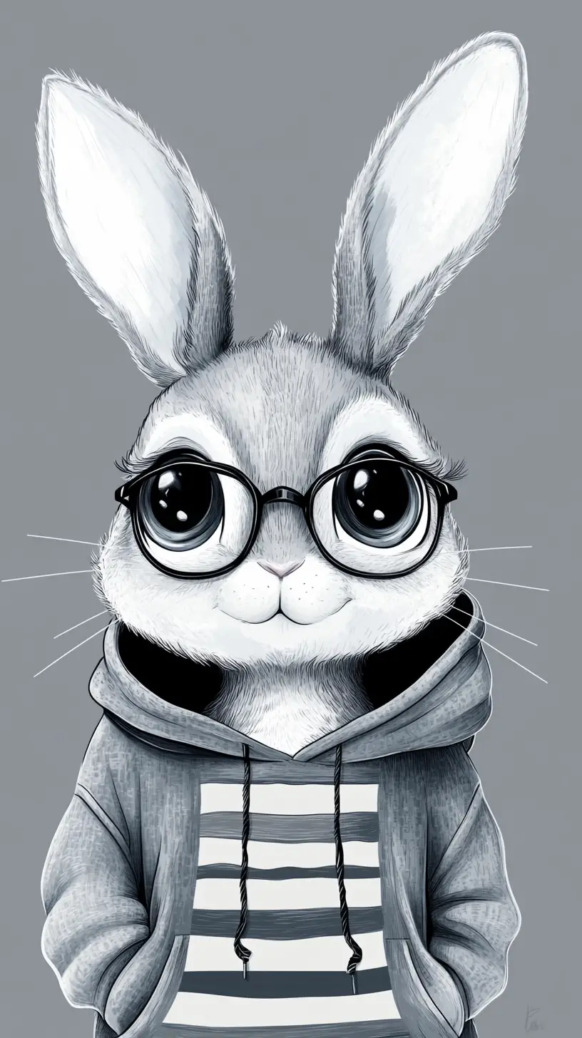Niedliches anthropomorphes Hasenmädchen im gestreiften Hoodie – Porträt