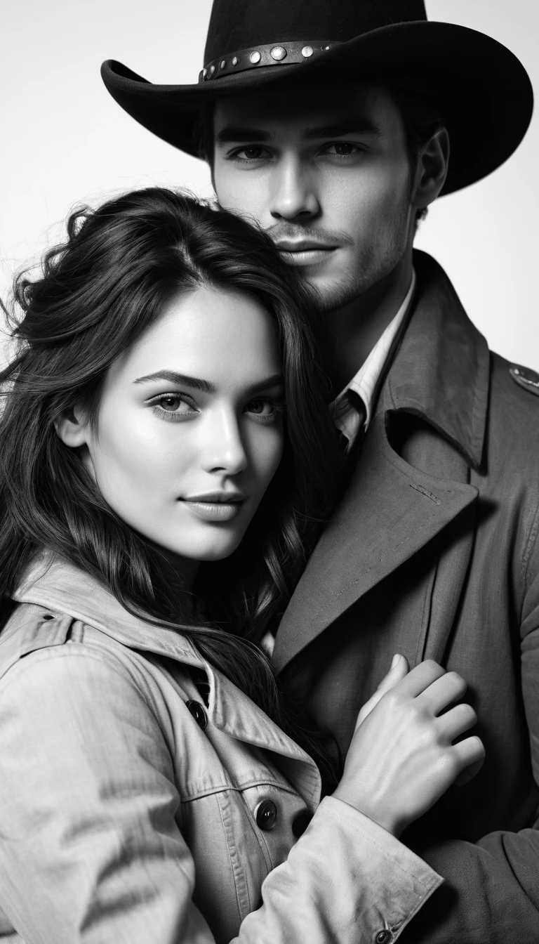 Sensual cowboy couple portrait at night in the wild west